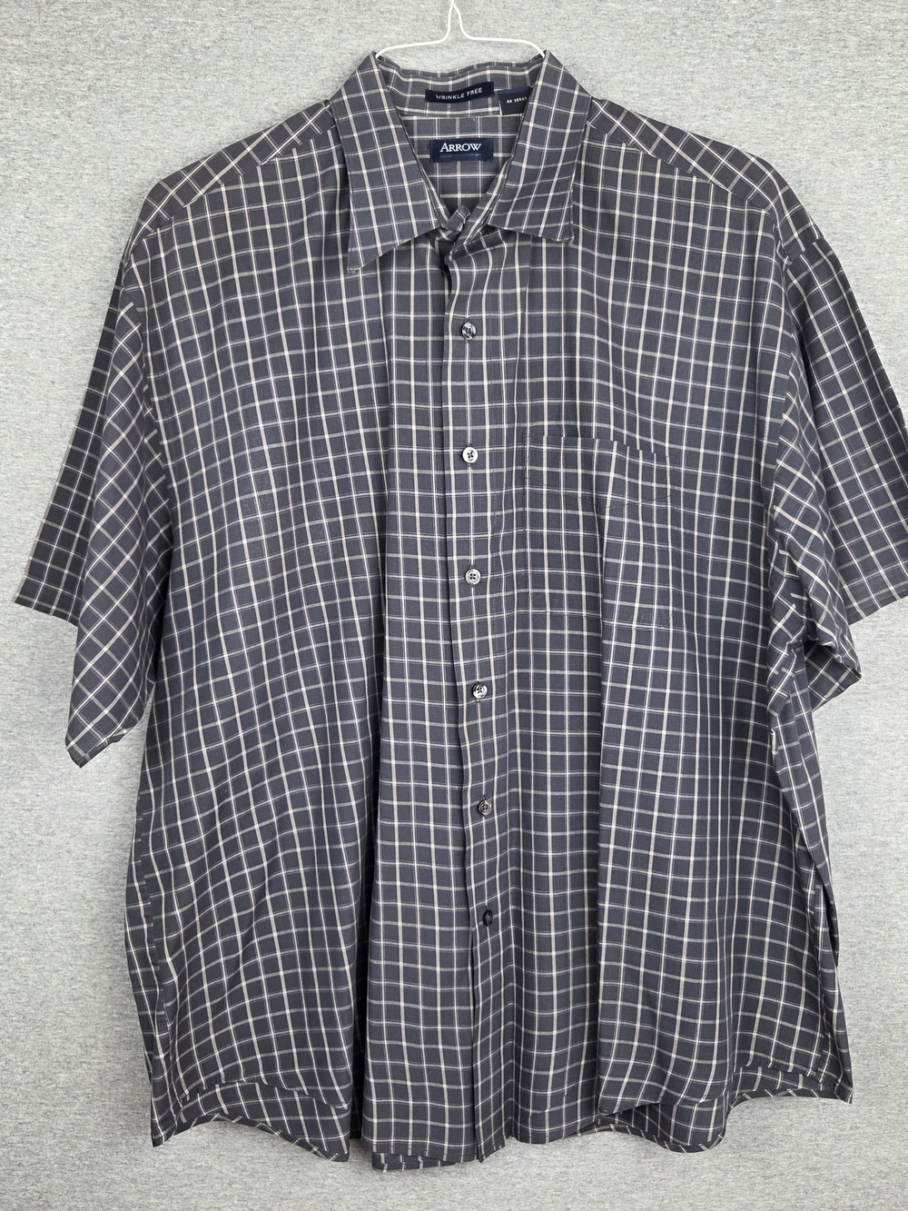 Arrow Men's Short-Sleeve, Collared, Gray Check Button-Up XL Shirt